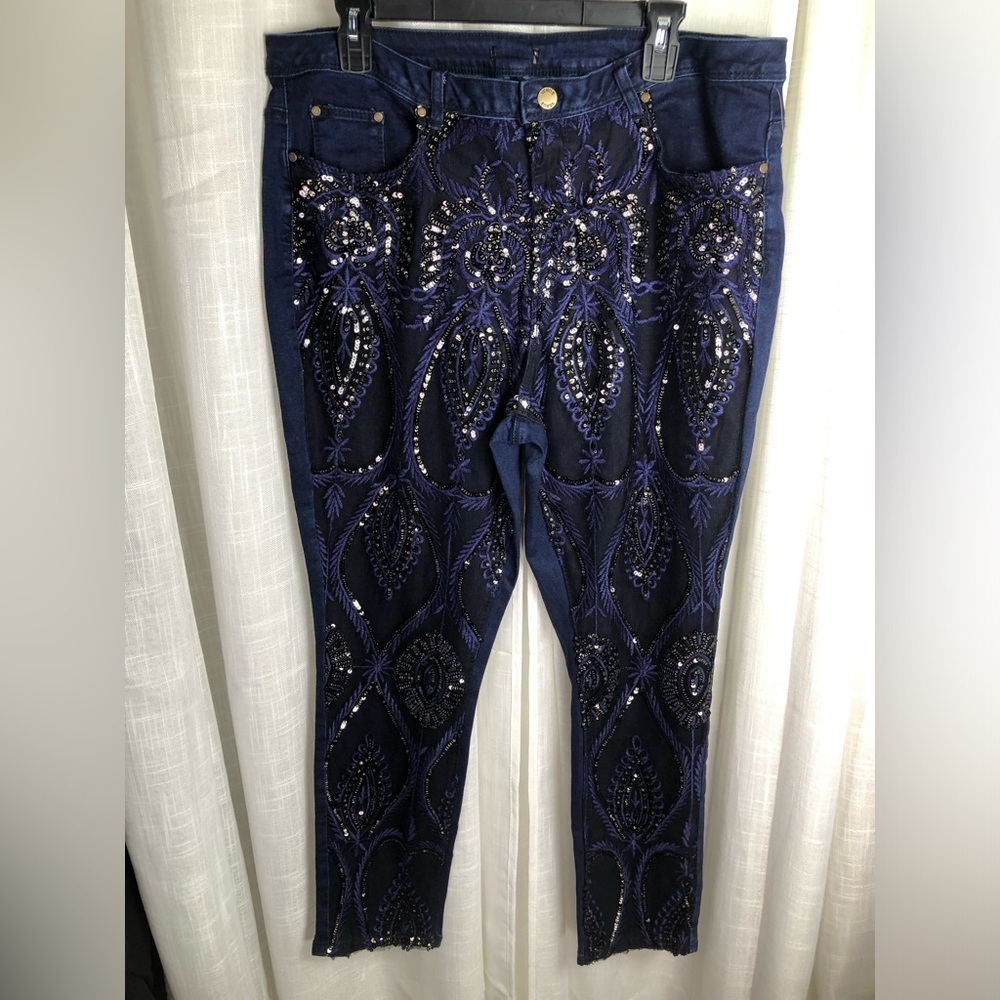 VENUS HOT Blue and Black Sequin Skinny Jeans NWOT 💙🪩 - Picture 11 of 15